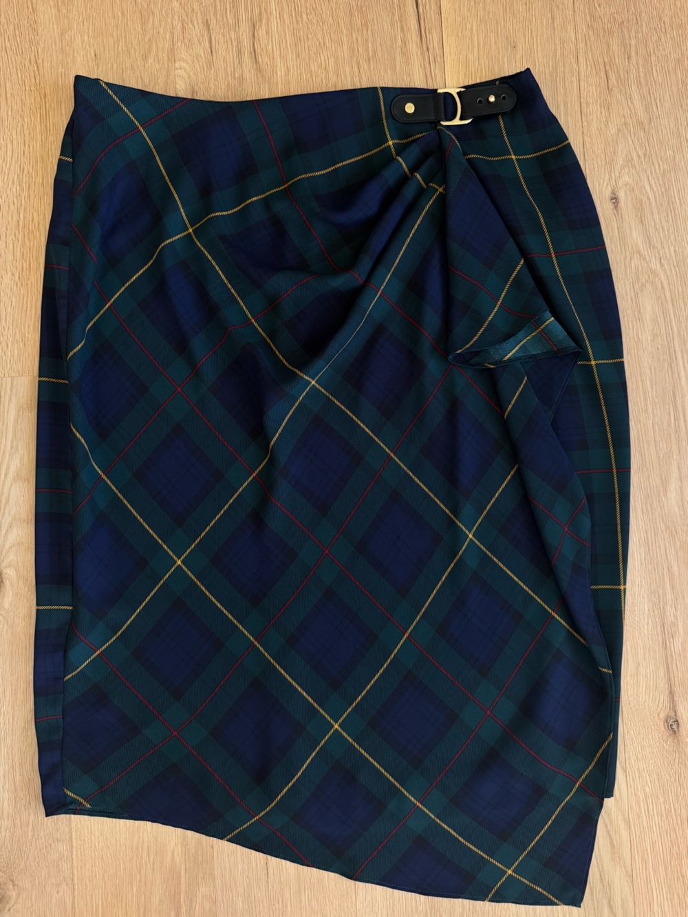 Lauren Ralph Lauren Plaid Skirt Womens 14 Tartan Draped Buckle Preppy Classic